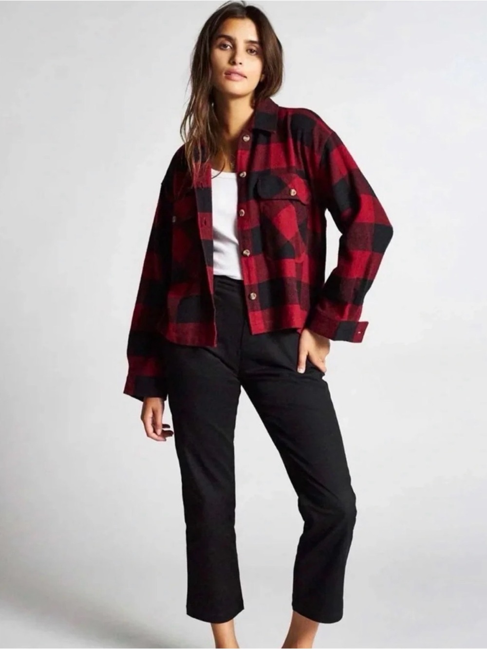 Brixton Red and Black Buffalo Plaid Jean Jacket